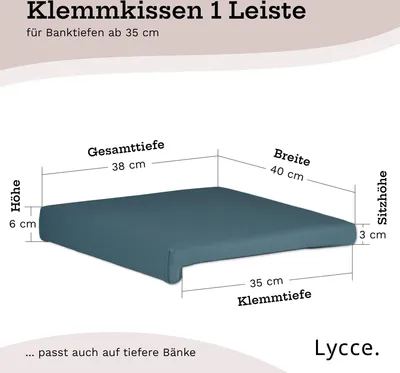 A diagram showing the dimensions of a blue cushion.