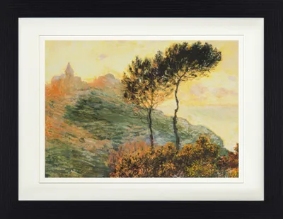 Obrázok produktu pre Claude Monet Zarámovaný obraz s paspartou | Nástenné umenie | V ráme - Kostol vo Varengeville, 1882 (30 x 40 cm)