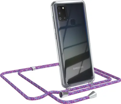 Produktbild von EAZY CASE Handykette kompatibel mit Samsung Galaxy A21s, Handyhülle mit Umhängeband, Handykordel, Schutzhülle Clear, Band in Bunt