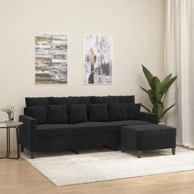 Produktbild von vidaXL 3-Sitzer-Sofa mit Hocker Schwarz 180 cm Samt