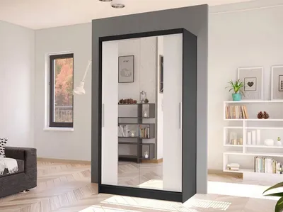 Obrázek produktu pro Úzká šatní skříň 100 cm se zrcadlem ARAPO 2 - černá / bílá