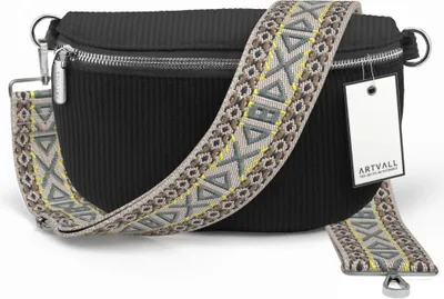 Produktbild von ARTVALL - Umhängetasche aus Cord, Klein mit verstellbarem Schultergurt, abnehmbares Taschenband, Crossbody Bag in Schwarz