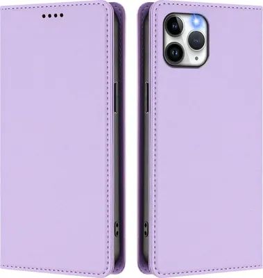 Image de Étui en cuir pour iPhone 11 Pro, étui à rabat magnétique en cuirPolyuréthaneavec support, violet clair