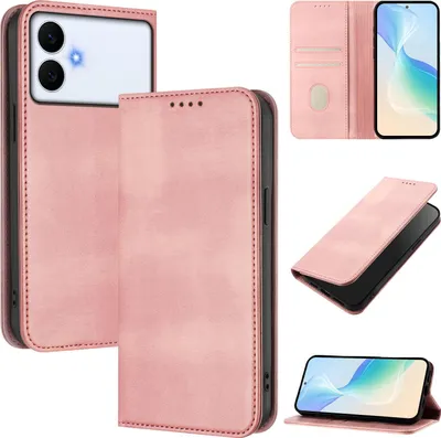 Image de Housse de téléphone portable pour Samsung Galaxy S26 Edge, Vintage Cuir RFID Protection Porte-carte Stand Fonction magnétique Housse à rabat Rose