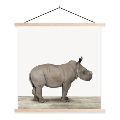 Produktbild von MuchoWow® Textilposter Rhinozeros - Tiere - Jungen - Mädchen 60x60 cm mit holzfarbenen Rahmen - Wanddekoration