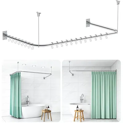 Image de Barre de rideau de douche en acier inoxydable en forme de U/L, 75-78x150-190x75-78 cm