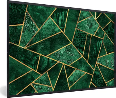 Produktbild von MuchoWow® Gerahmtes Poster Smaragd - Gold - Abstrakt - Muster 90x60 cm - Poster mit Schwarzem Bilderrahmen Wandposter Rahmen Foto Bilder - Fotorahmen - Foto-Plakat