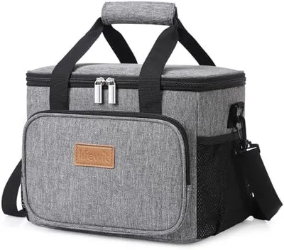 Produktbild von 9L 12 Dosen Kühltasche klein unterwegs, Isolierte Cooler Bag Lunchtasche faltbar für Herren und Damen, wasserdichte Thermotasche Umhänge für Essen, Bier, Arbeit, Strand, Reise, Grau