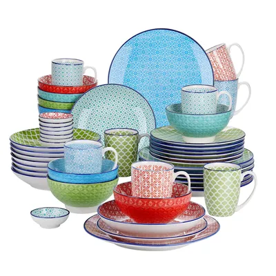 Image de Service de table en porcelaine VANCASSO, 48 pièces, comprenant tasses, bols et coupelles à sauce pour 8 personnes