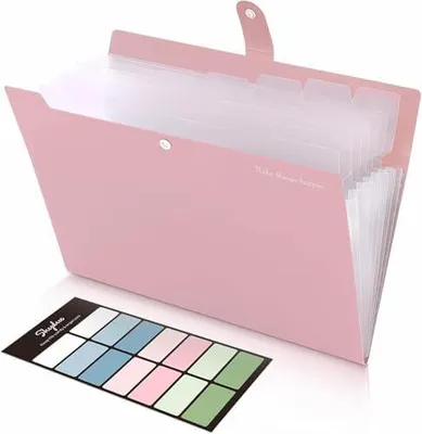 Produktbild von Dokumentenmappe A4, Mappe Mit 8 Fächern, Fächermappe A4 Mit Etiketten, Tragbar Ordnungsmappe Mappen Ordnersystem, Document Folder Für Zuhause, Büro, Schule Und Auf Reisen (Rosa)