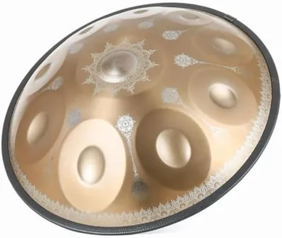 Produktbild von Goldene Handpan Drum aus Stahl mit 10 Tönen, Mandala und Tasche
