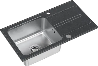 Produktbild von QUADRON Spülbecken 1-Becken Spüle | Größe: 78 x 43 x 20 cm | RALPH 111 | Küchenspüle Granit & Edelstahl mit Siphon | Schwarz & Stahl