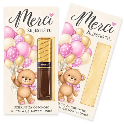 Produktbild von Dankeskarten für Gäste – Rosa Teddybär mit Luftballons – 4 Stück