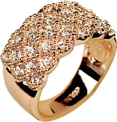 Produktbild von r Damen-Fingerring mit Strass-Intarsien, Hochzeit, Verlobung, Schmuck, Geschenk-Golden