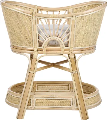 Produktbild von BELIANI Stubenbett Natürlicher Farbton Rattan mit Gestell Ablagefach Polster Cremeweiß Boho Design Babyzimmer Ausstatung Zubehör Babybett Moseskorb