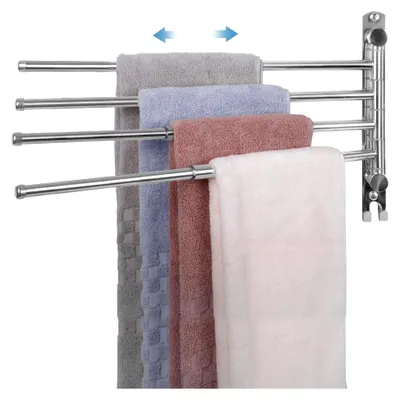 Produktbild von Handtuchhalter mit 4 ausziehbaren Armen bis zu 50 cm, 304 Edelstahl, schwenkbare Handtuchstange zur Wandmontage für Küche, WC, Garderobe und Bad - Silber
