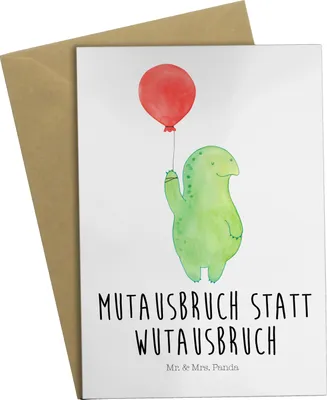 Produktbild von Mr. & Mrs. Panda valentinstagskarte Schildkröte Luftballon - Weiß - Geschenk, Grußkarte, Motivationsspruch, osterkarte, Ballon, Grußkarten, einladungskarten, Schildkröten
