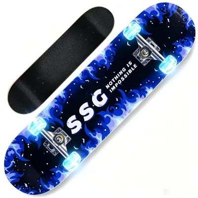 Produktbild von Skateboard mit Leuchtende max. Belastung 150 kg Ahorn für Anfänger 79x20cm