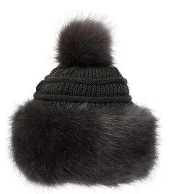 Immagine prodotto di Berretto da donna, modello invernale, con pompon in ecopelliccia, color grigio scuro