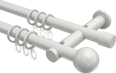 Produktbild von Interdeco Gardinenstange / Vorhangstange Weiß, Typ Platon Luino (Kugel), 20 mm Ø 2-läufig, 520 cm