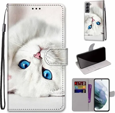 Produktbild von König Design Hülle kompatibel mit Samsung Galaxy S22 5G Kunstleder Handyhülle - Handy Case Weißes Kätzchen