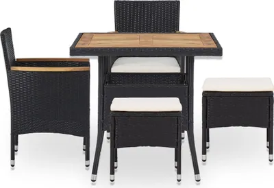 Obrázek produktu pro vidaXL 5dílná zahradní jídelní souprava Black Poly Rattan Acacia Solid Wood