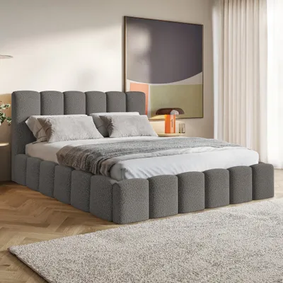 Produktbild von MOTIVENA Nunu Bubble Polsterbett 180x200 mit Bettkasten, Metall Latenrost, Bubble Bett 180x200 Grau Boucle (Catch me 25)