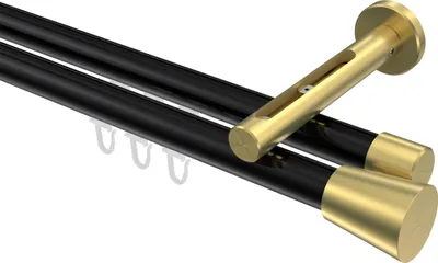 Produktbild von Interdeco Innenlaufstange / Gardinenstange mit Innenlauf Schwarz / Messing-Optik, Typ Siteno Sitra (Konus), 20 mm Ø 2-läufig, 280 cm