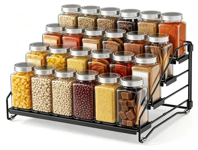 Immagine prodotto di Scaffale per spezie, 4 ripiani, in metallo, da appoggiare, senza necessità di foratura, ideale per piano di lavoro, cucina o dispensa
