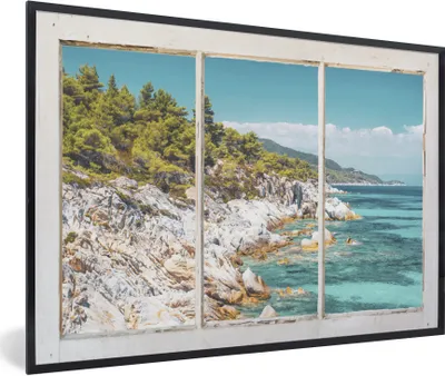 Produktbild von MuchoWow® Gerahmtes Poster Aussicht - Meer - Strand 90x60 cm - Poster mit Schwarzem Bilderrahmen Wandposter Rahmen Foto Bilder - Fotorahmen - Foto-Plakat