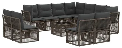 Image de Ensemble de canapés de jardin vidaXL, 12 pièces, gris, en polyrotin