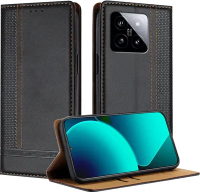Image de Etui pour Xiaomi 14 étui en cuir avec fonction stand noir