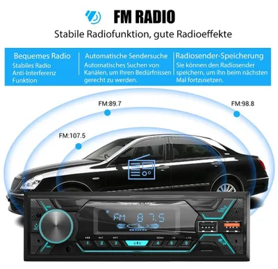 Produktbild von Autoradio 1 DIN MP3 Player mit Bluetooth Freisprechanlage USB SD Karte AUX FM AM Empfang und Fernbedienung 4 Kanal 4x60 Watt 12V 7 Farben Tastenbeleuchtung