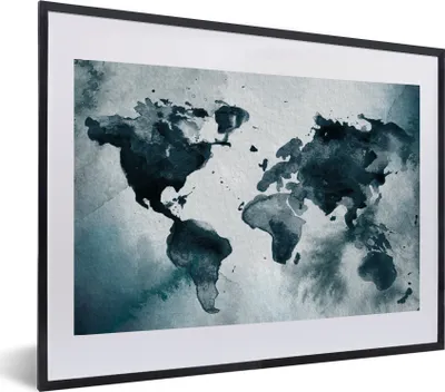 Produktbild von MuchoWow® MuchoWow® Gerahmtes Poster Weltkarte - Abstrakt - Aquarell 60x40 cm - Poster mit zchwarzem Bilderrahmen - Schlafzimmer - Plakat in Rahmen - Drucken