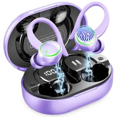 Produktbild von 2026 Kopfhörer Kabellos Bluetooth Kopfhörer Sport 6D Bass 56 std Spielzeit In-Ear Kopfhörer 4 ENC Noise Cancelling Mic IP7 Wasserdicht Ohrhörer Hellila