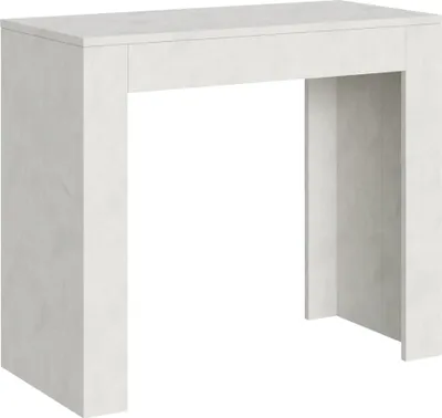 A white console table with a stone-like texture.