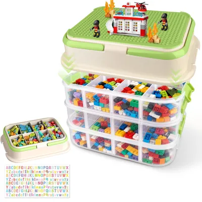 Image de Boîtes de rangement empilables pour briques LEGO avec fond et couvercle – Boîte de tri transparente à 4 niveaux, boîte à briques avec poignées, système de rangement pour briques &