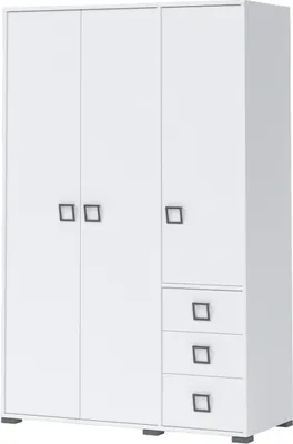 Produktbild von Kleiderschrank | 3 Drehtüren | 3 Schublade | 5 Fächer | mit Kleiderstange | 126 cm breit | Farbe: Weiß