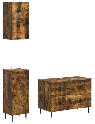 Immagine prodotto di Sistema di mobili da bagno in 3 pezzi, modello HAARLEM, in legno effetto rovere affumicato