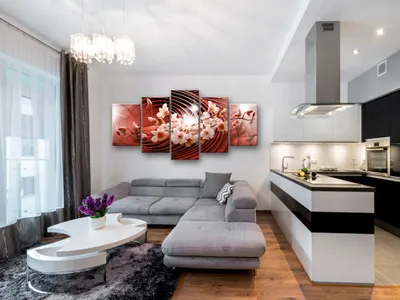 Image de Tableau acoustique Fleurs Abstrait 200 x 100 cm Tableaux Mousse acoustique Absorbeur acoustique haute performance Isolation acoustique Toile 5 pièces Tableau mural Acoustique intérieure Isolation acoustique b-C-0054-b-n