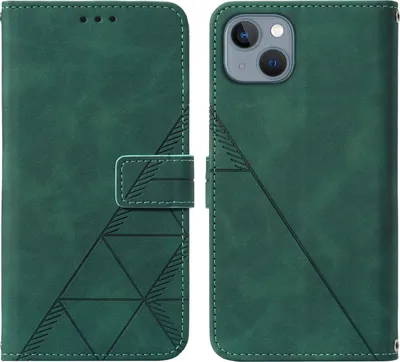 Produktbild von iPhone 14 Hülle, Schlank Prägung Flip Leder Kartenfächer Schutzhülle mit Ständer für iPhone 14 Grün