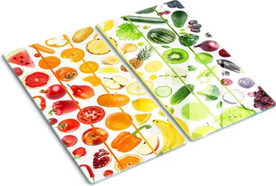 Imagen del producto de Cubierta para placa de cocina – Cubierta para placa de inducción – Placa de vidrio protectora – 2x30x52 cm – Placas de vidrio protectoras para cocina – Vidrio templado – Frutas y verduras