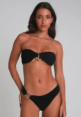 Produktbild von Moda Minx Bikinihose SCRUNCH Irregular Hoop mit edlem Schmuckelement Black L