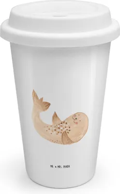 Produktbild von Mr. & Mrs. Panda Thermobecher Robbe Liegen - Weiß - Geschenk, Tiermotive, To Go, Ostsee, becher kaffee, Coffee, Seehund, Nordsee, Kaffeebecher, Lachen, Strand, ToGo