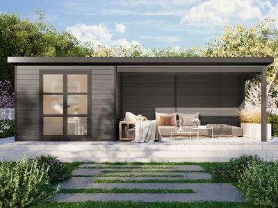 Produktbild von WPC Gartenhaus mit Terrasse Modell Lounge XL
