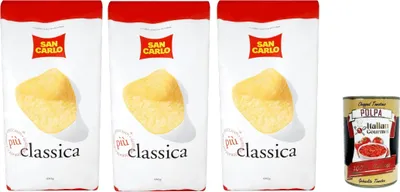 Produktbild von San Carlo Classica Chips Patatine Kartoffelchips gesalzen 3x 450g Kartoffel chips + Italian Gourmet polpa 400g