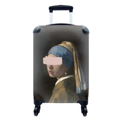 Produktbild von MuchoWow® Koffer Handgepäck Trolley Rollkoffer Kleine Reisekoffer mit 4 Rollen - Mädchen mit Perlenohrring - Vermeer - Pastell - Cabin Size < 55x40x23 cm & 55x40x20 cm - Fotokoffer - Kabinenkoffer - Boardgepäck - Reise-Box - Reisekoffer - Reisegepäck - Koffer mit Bild - Trolley für Kinder