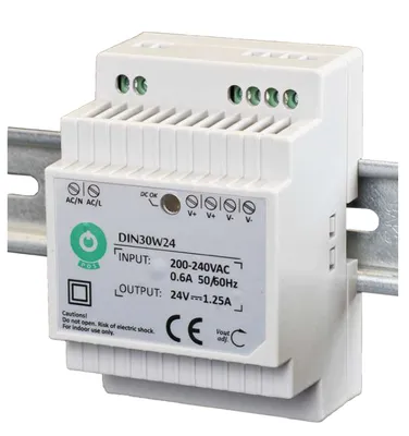 Produktbild von DIN30W12: DIN-Schienen-Netzteil 12 V/2,5 A, Kunststoffgehäuse, Stufenausführung