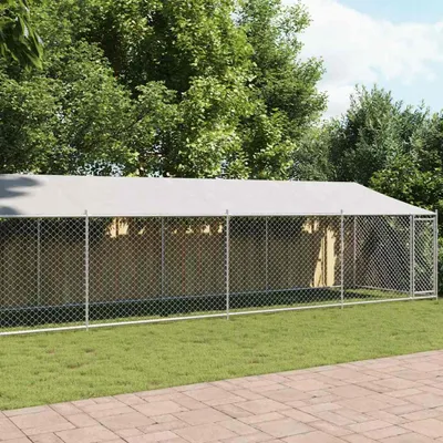 Obrázok produktu pre vidaXL Psia búda so strechou a dverami Sivá 10x2x2 m Pozinkovaná oceľ