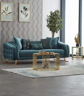 Produktbild von Stoffsofa Couch Dreisitzer Sofa 3 Sitzer Polstersofa Blau Moderne
